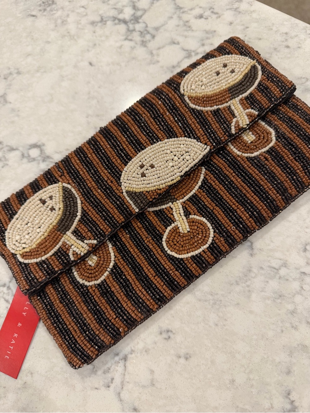 Beaded Clutch espresso martini clutch in Brown & Black with gold crossover chain